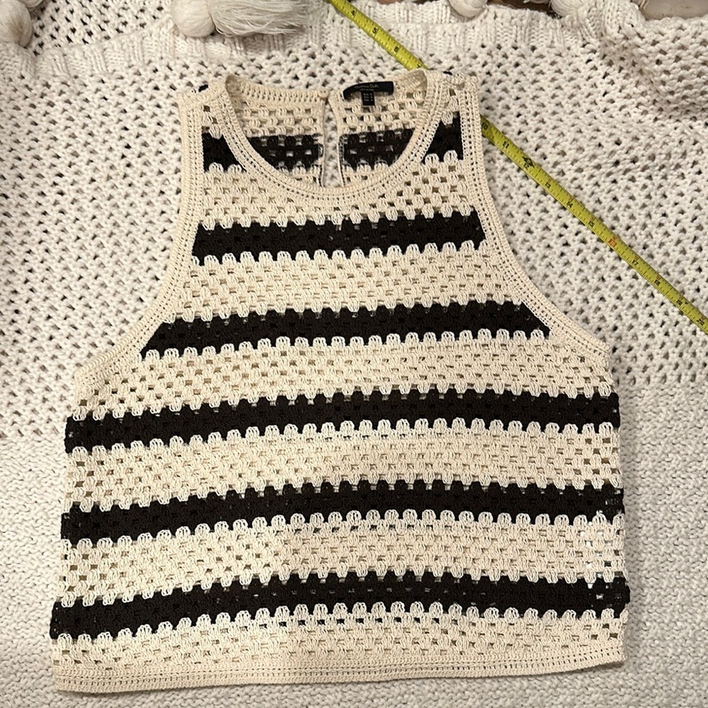 MAXIMUM DUTTI WOMENS BLOUSE MEDIUM Striped Crochet Tank Top